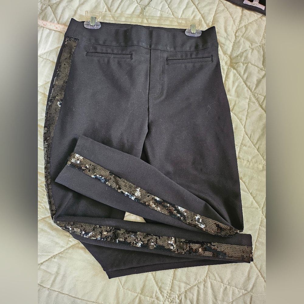 SPANX Black Skinny Ankle -Tuxedo Sequin stripe - Size L - Picture 2 of 9